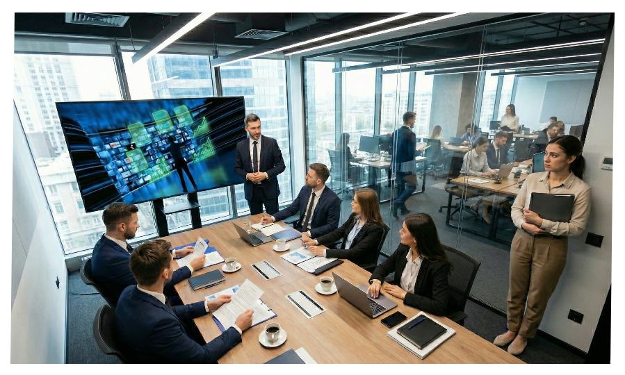 Image of a social media team working in an office.